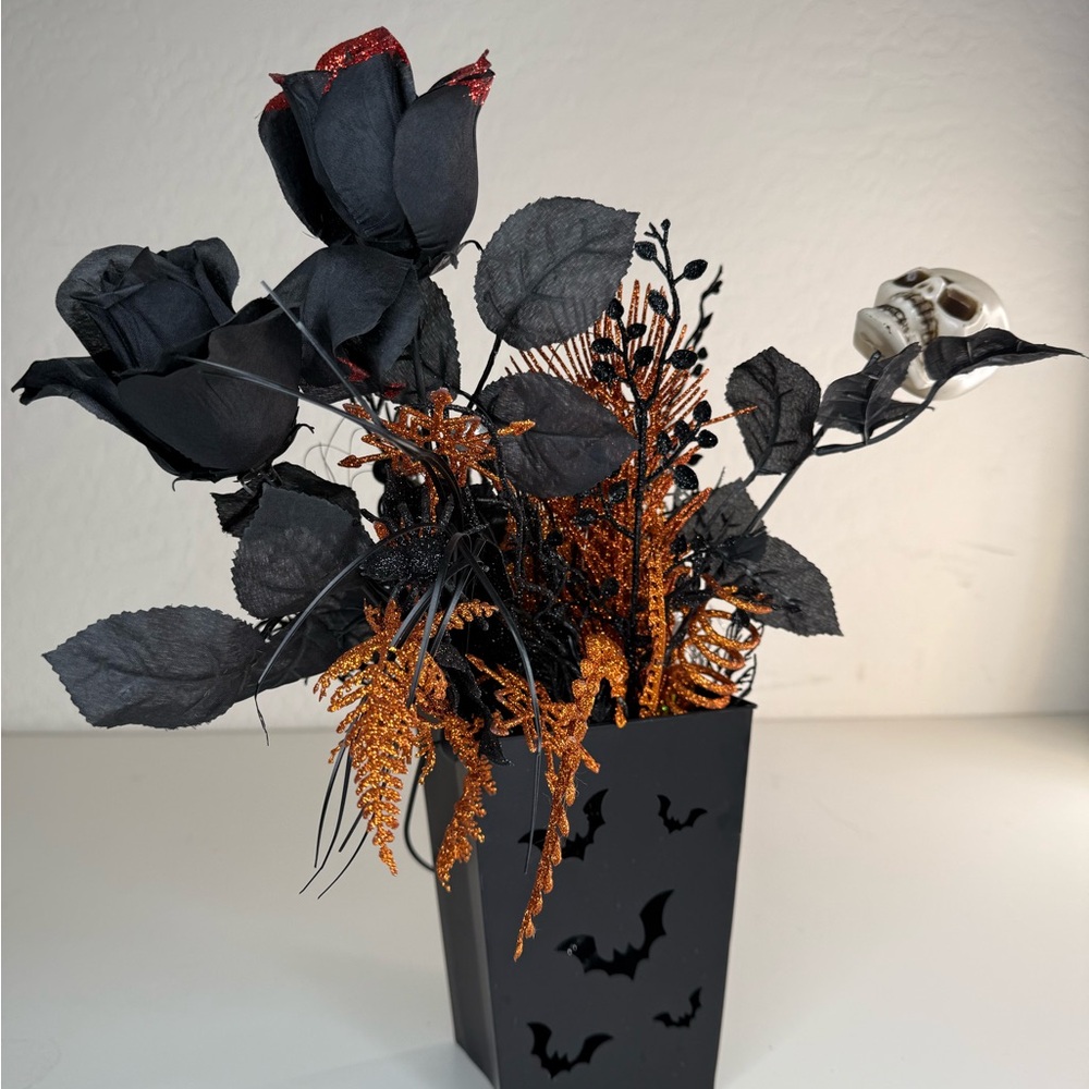 Black and Orange Halloween Floral Arrangement